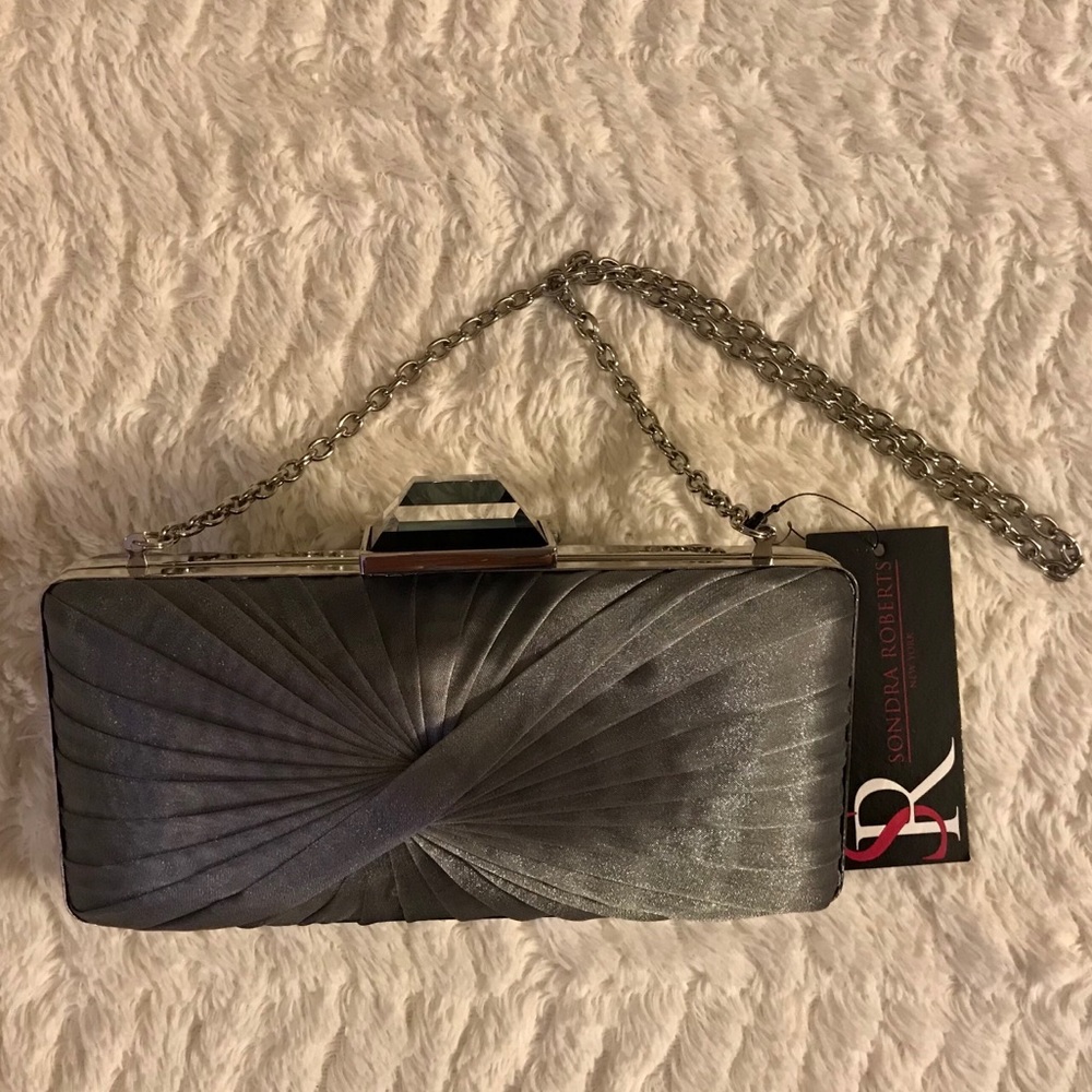 Sandra Roberts Mini Quilted Satin Box Clutch Grey - Picture 3 of 5